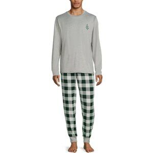 Men's Pajama Set XL-Holiday Green Plaid Christmas Tree Long Sleeve Top/Pants NWT